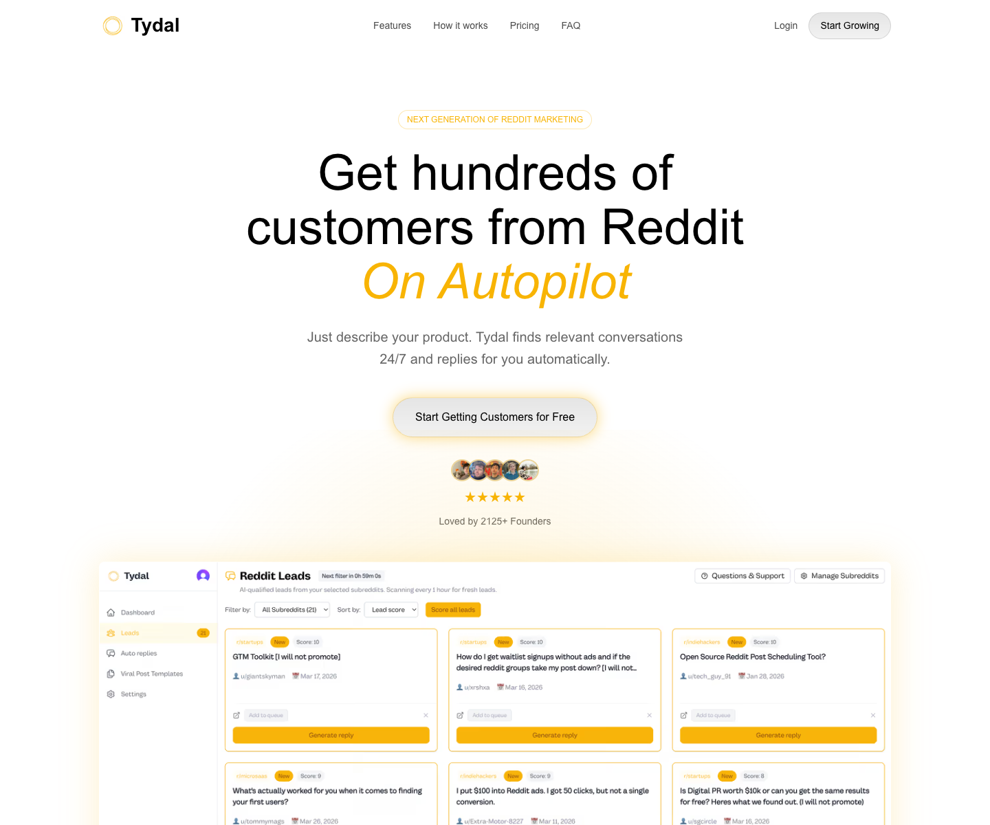 Tydal landing page screenshot