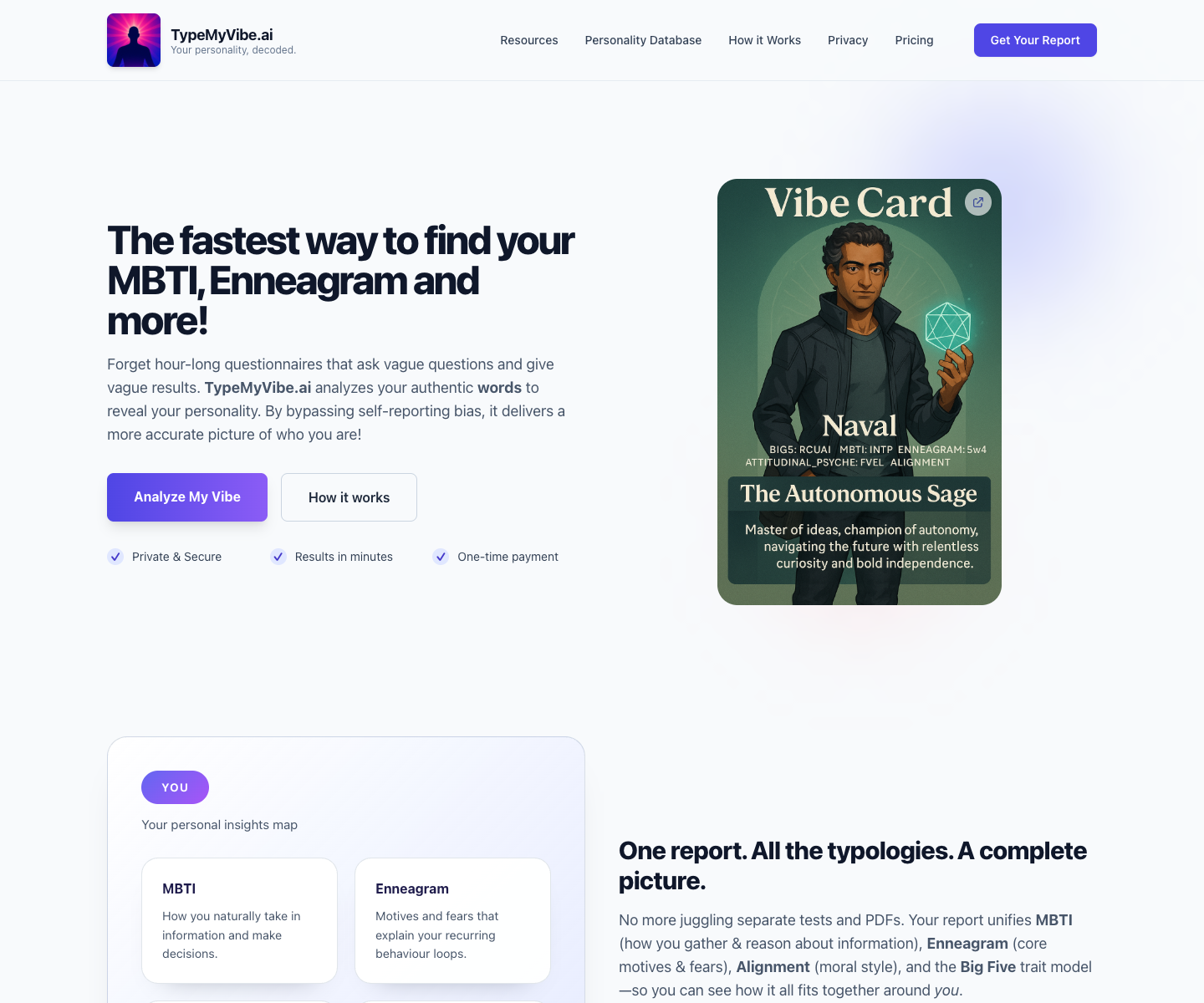 TypeMyVibe landing page screenshot