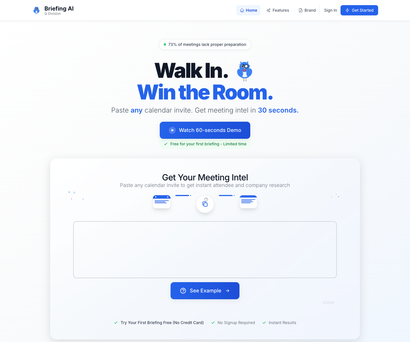 Briefing AI landing page screenshot
