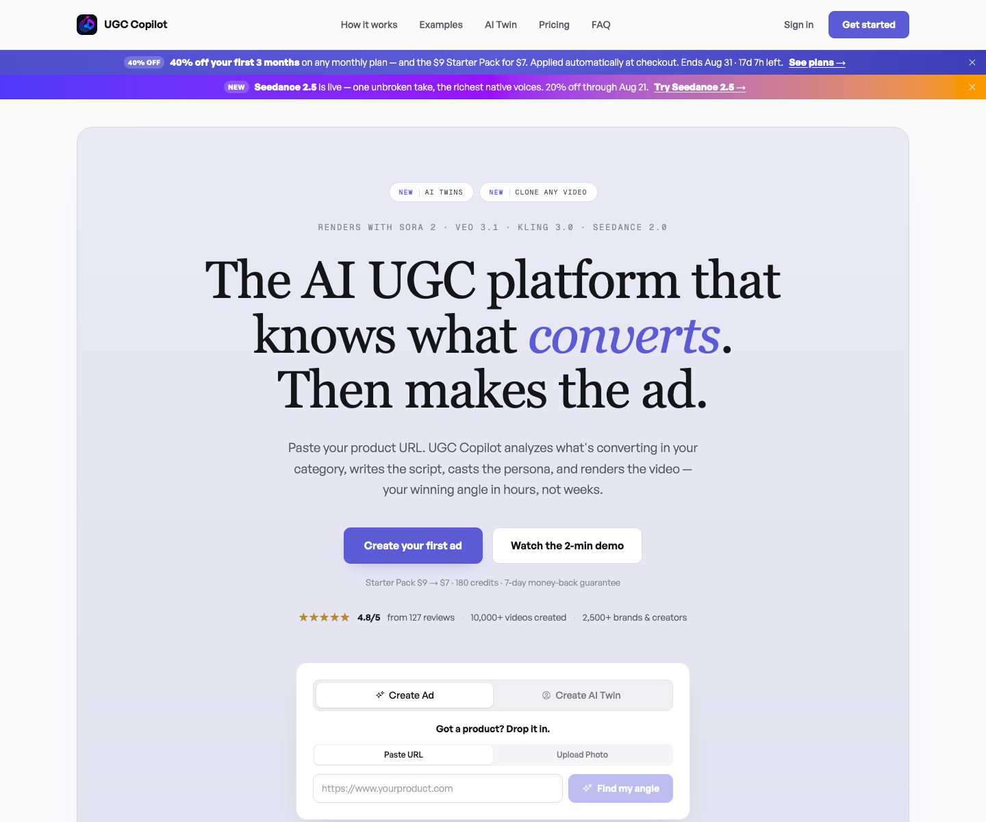 UGC Copilot landing page screenshot