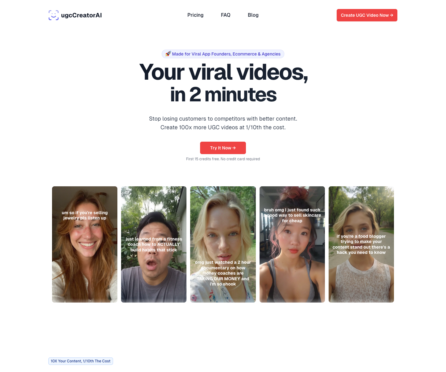 UGC Creator AI landing page screenshot