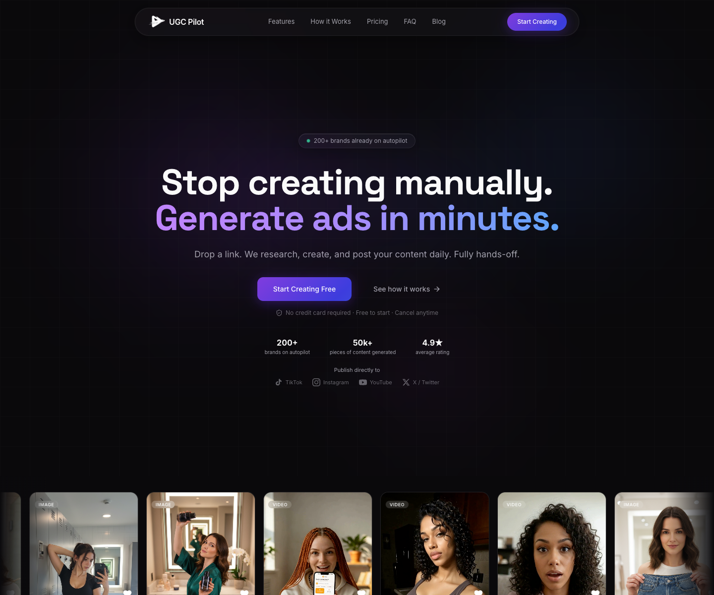 Ugc Pilot landing page screenshot
