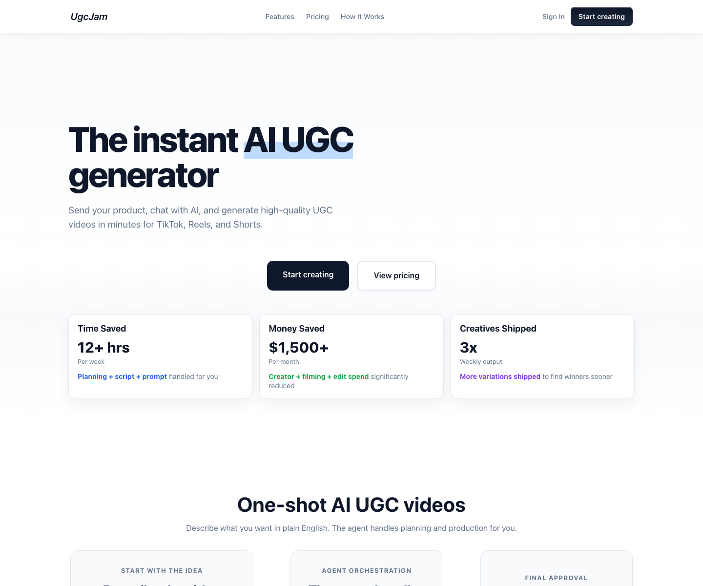 UgcJam landing page screenshot