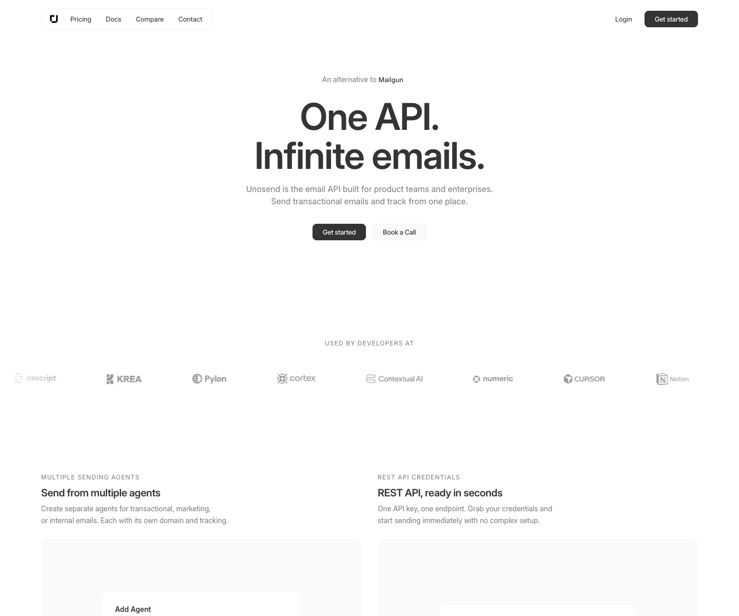 Unosend landing page screenshot
