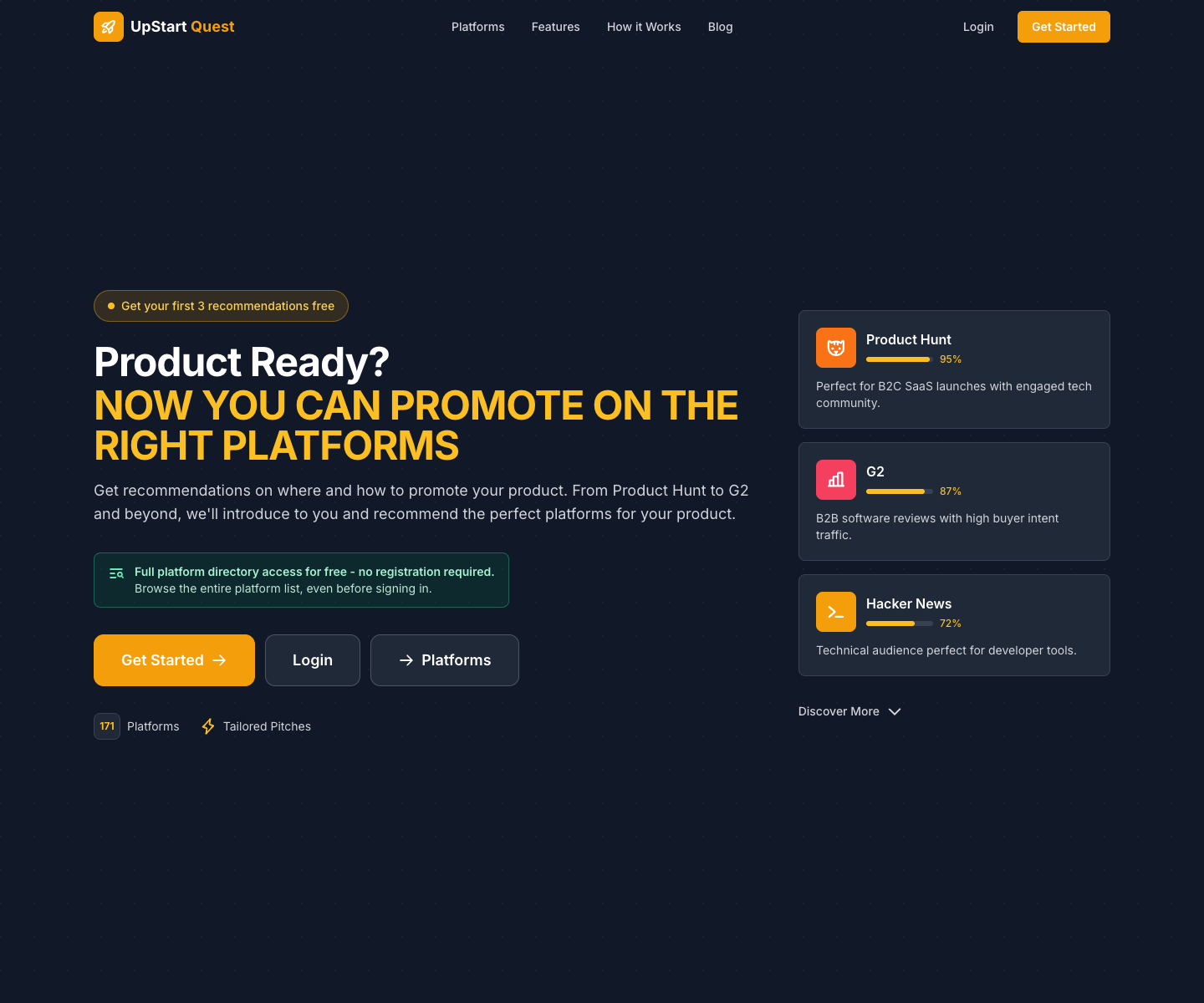 UpStart landing page screenshot