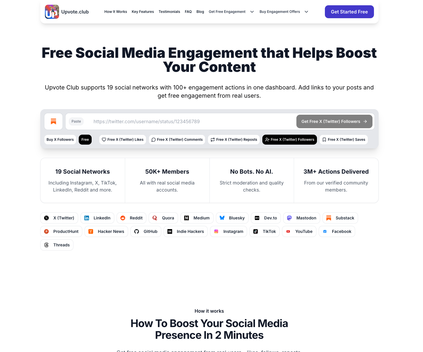 Upvote Club landing page screenshot