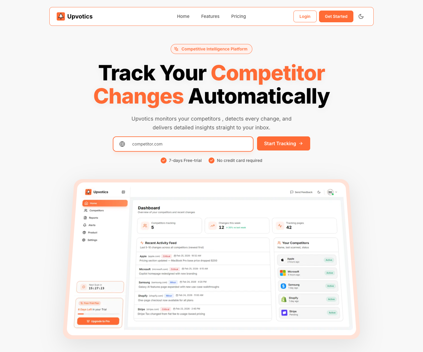 Upvotics landing page screenshot