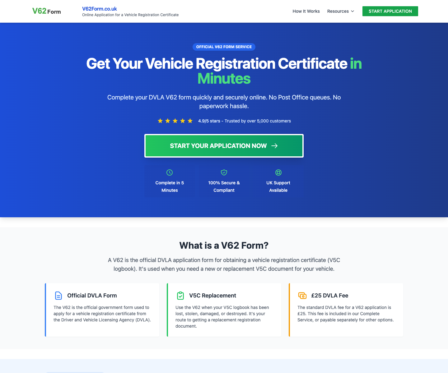 V62Form landing page screenshot