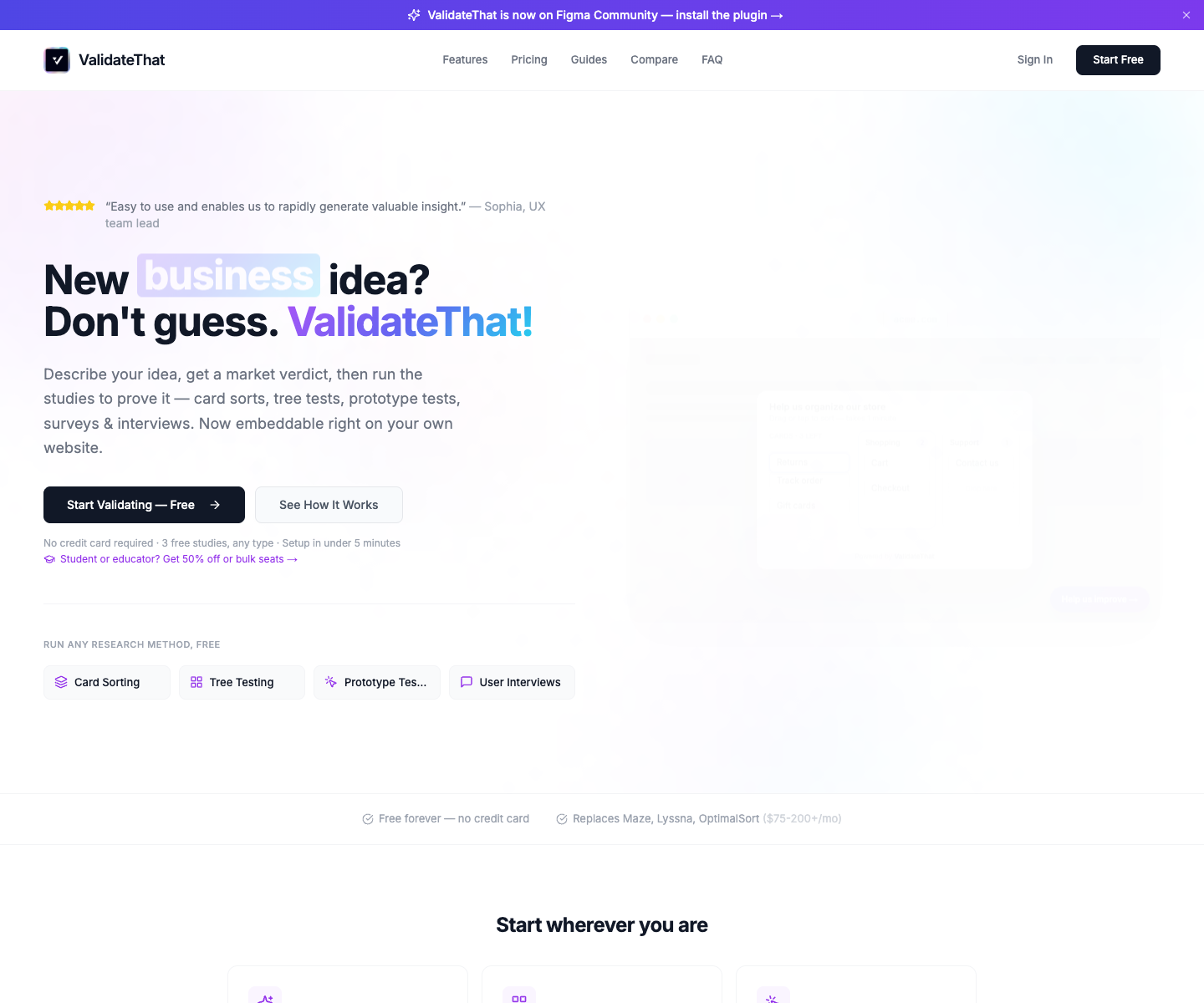 ValidateThat landing page screenshot
