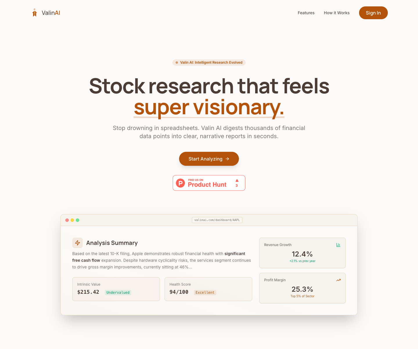 Valin AI landing page screenshot