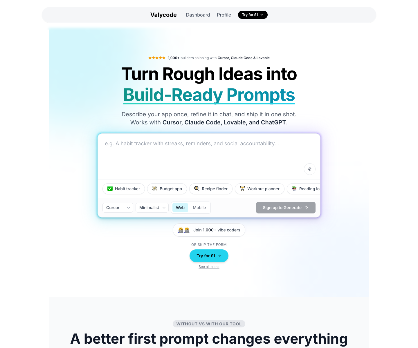 Valycode landing page screenshot