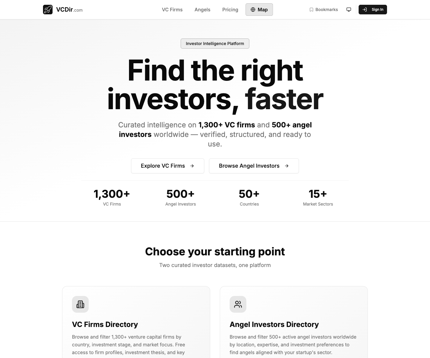 VCDir.com landing page screenshot