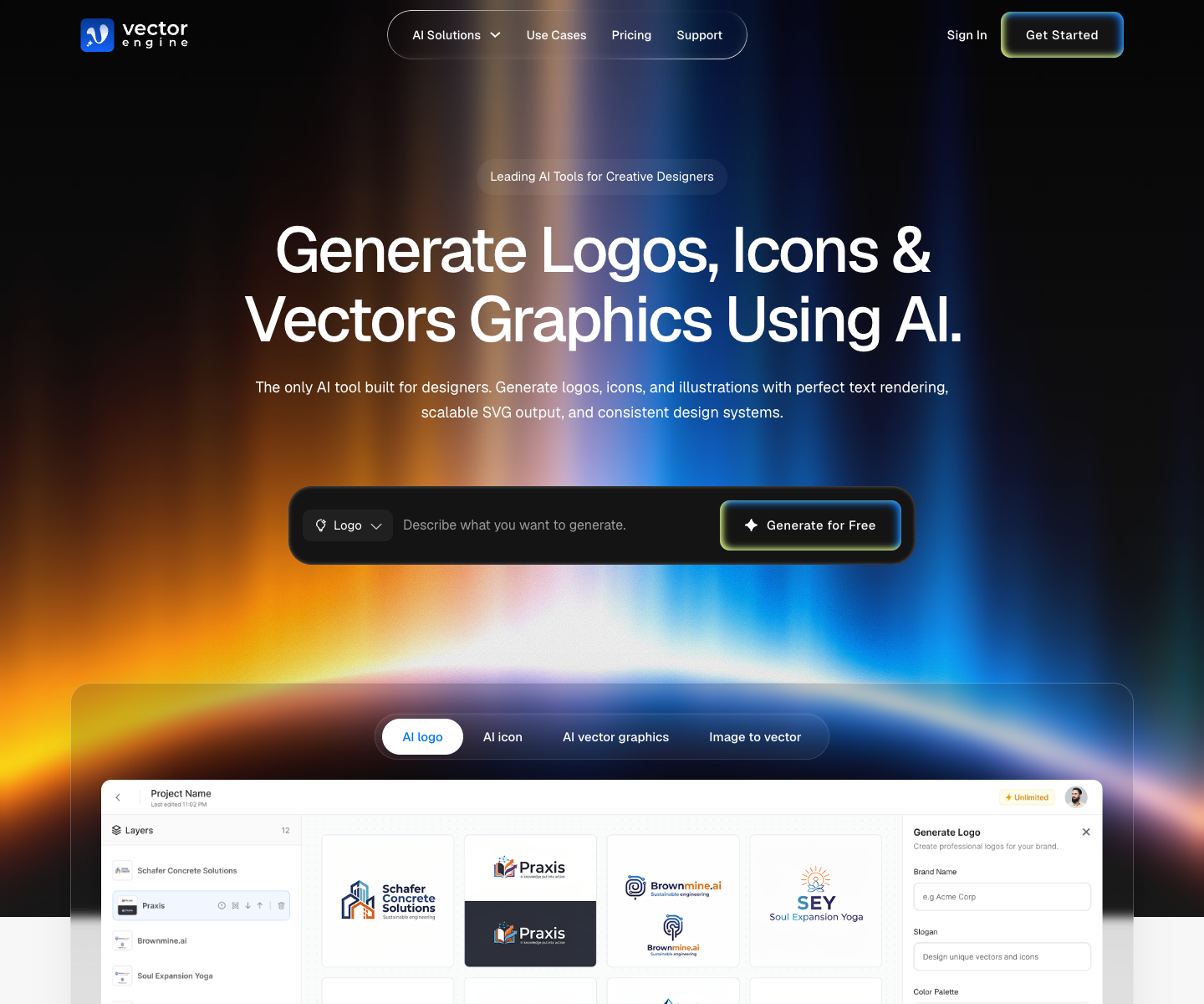 VectorEngine landing page screenshot