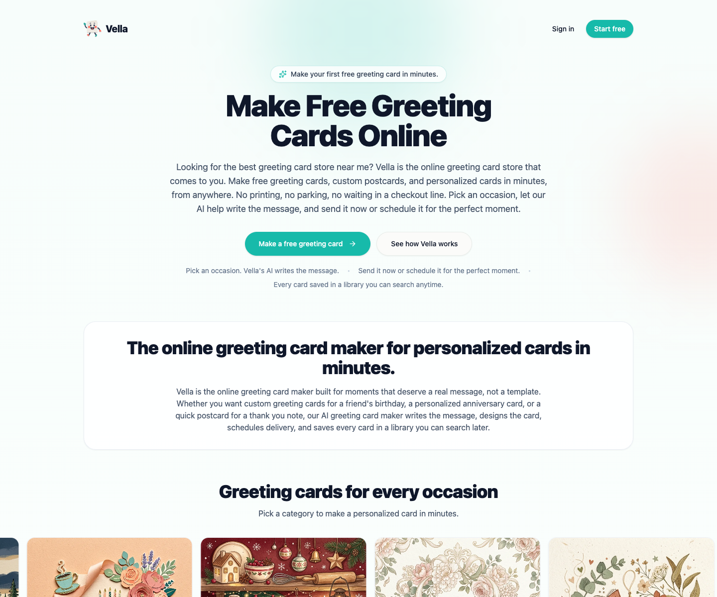 Vella landing page screenshot