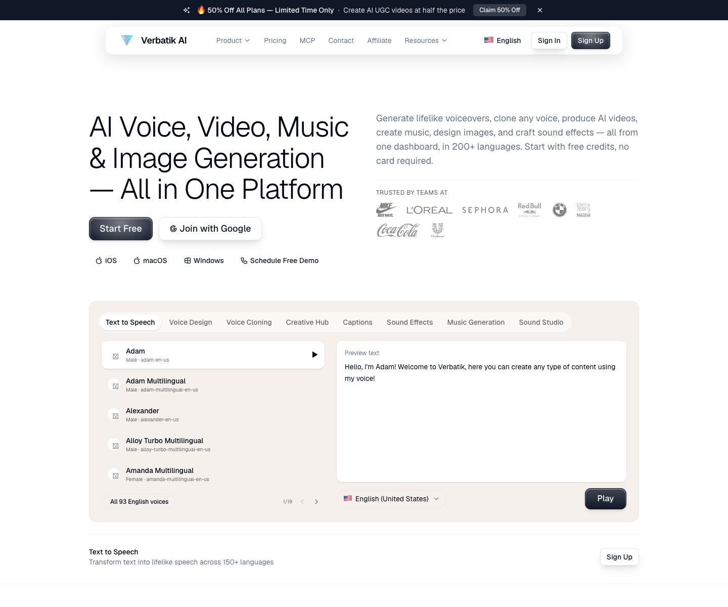 Verbatik AI landing page screenshot