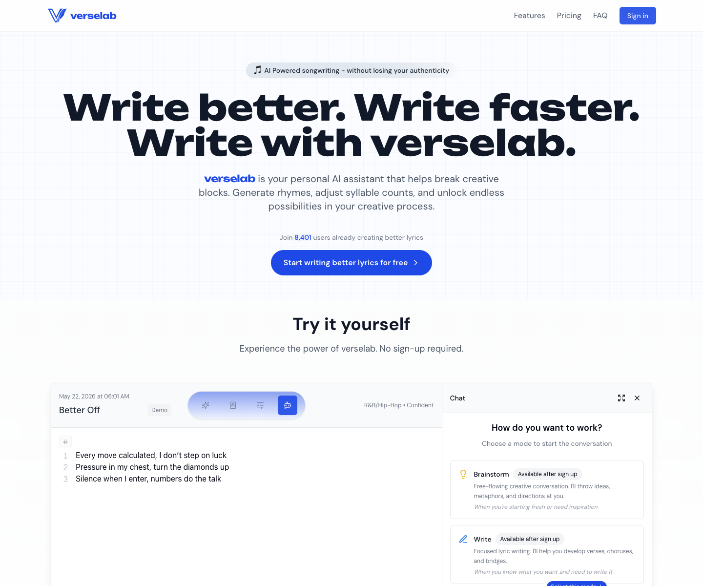 verselab landing page screenshot