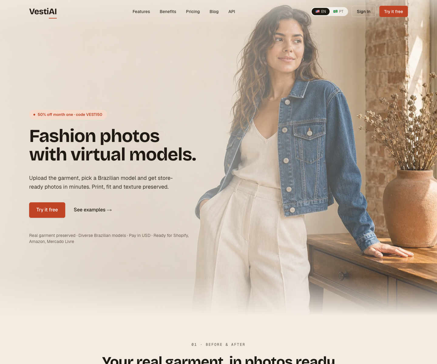 Vestiai landing page screenshot