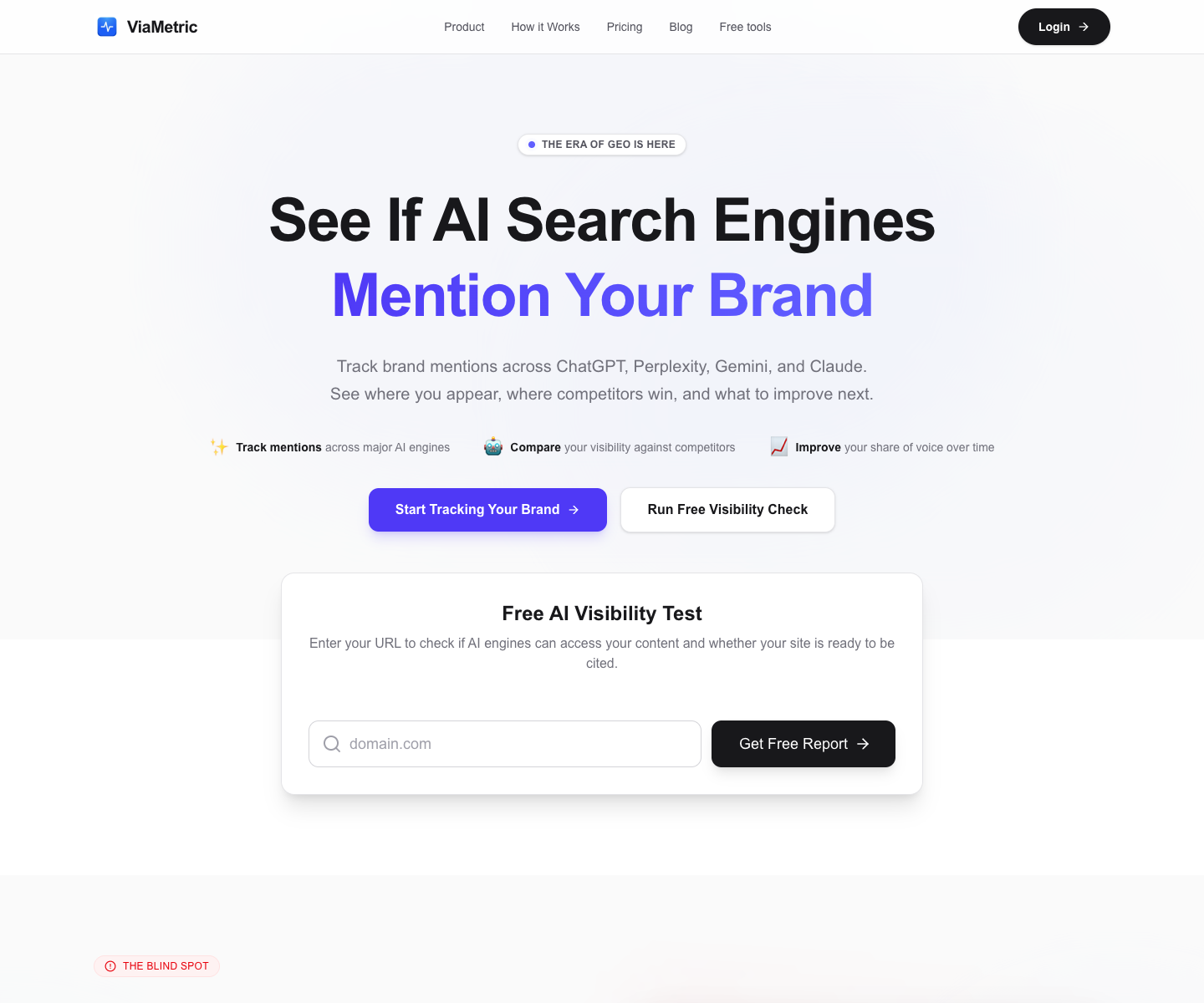 ViaMetric landing page screenshot