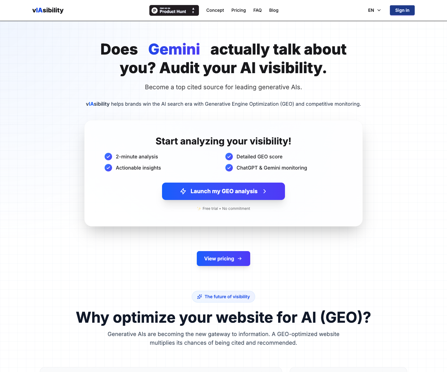 Viasibility landing page screenshot