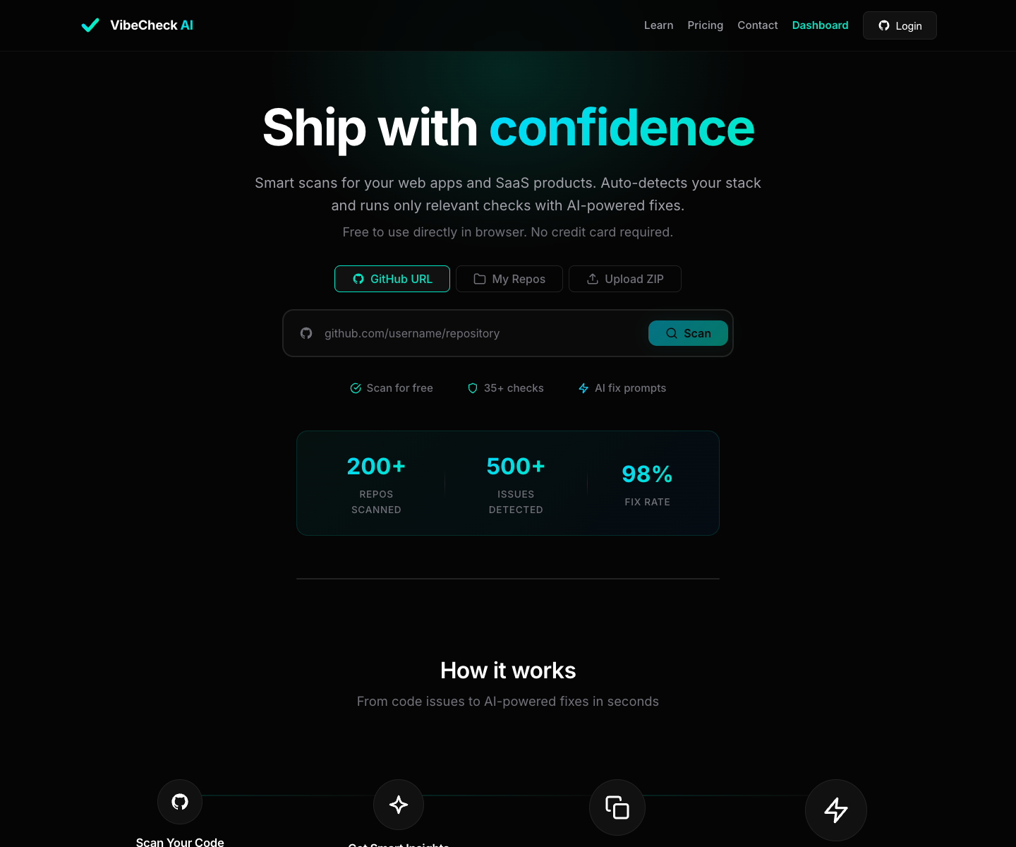 VibeCheck AI landing page screenshot