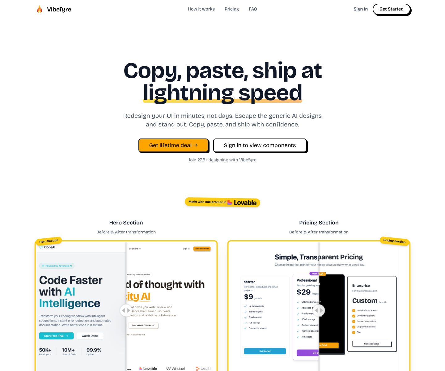 Vibefyre landing page screenshot