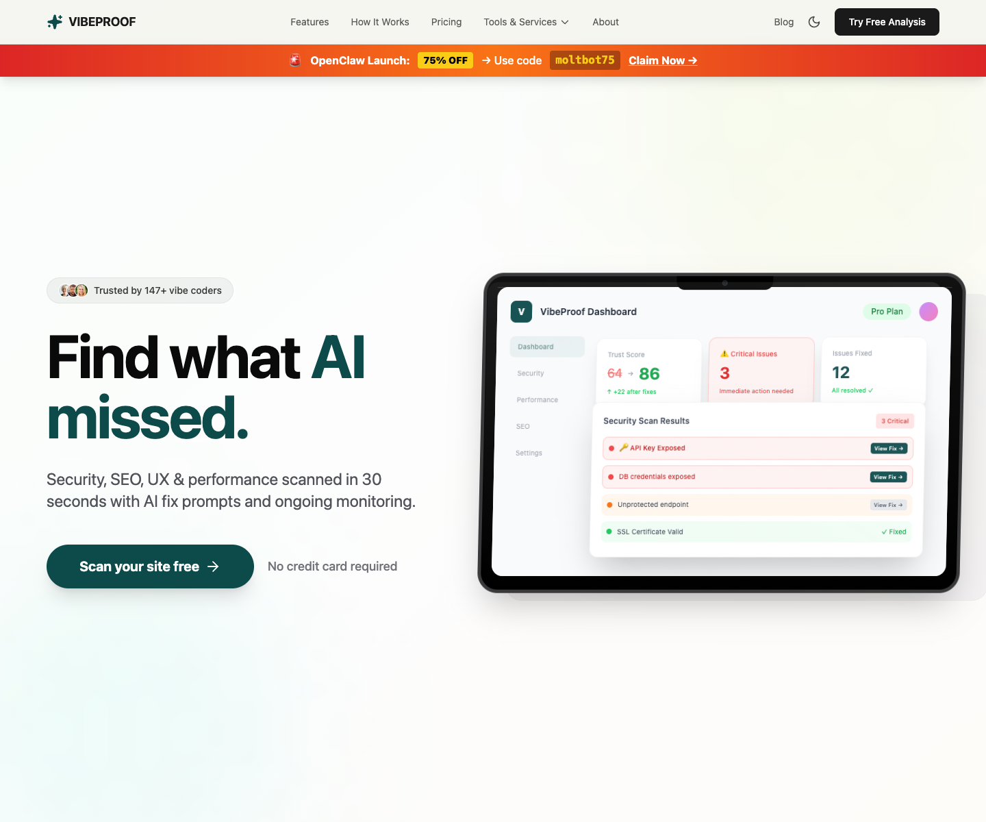 VibeProof landing page screenshot