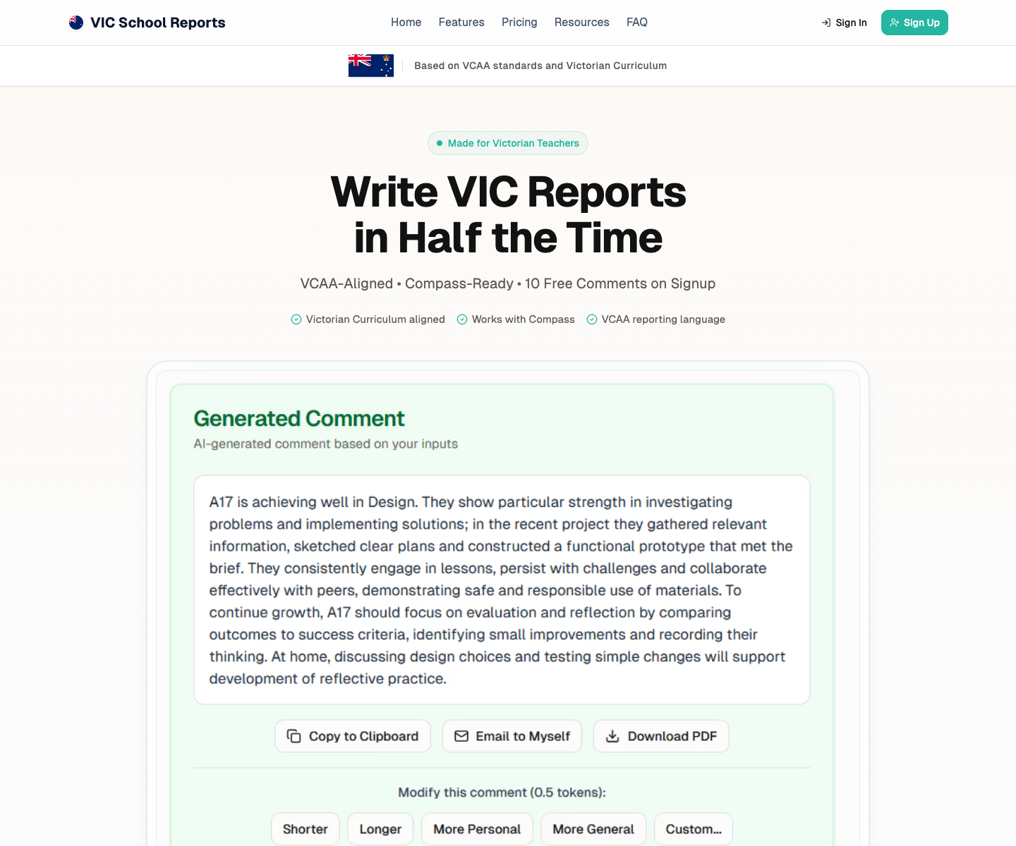 VIC School Reports landing page screenshot