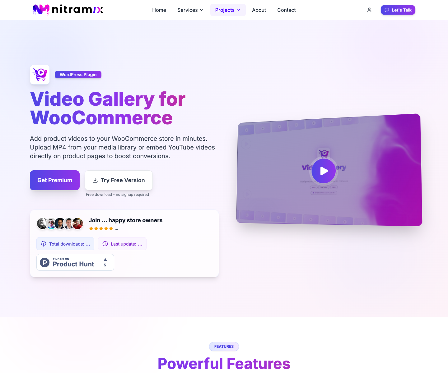 Video Gallery for WooCommerce landing page screenshot