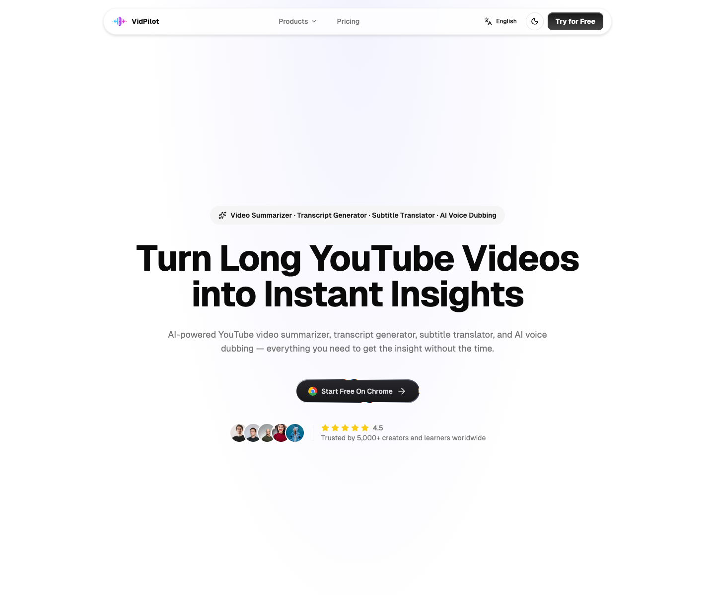 VidPilot landing page screenshot