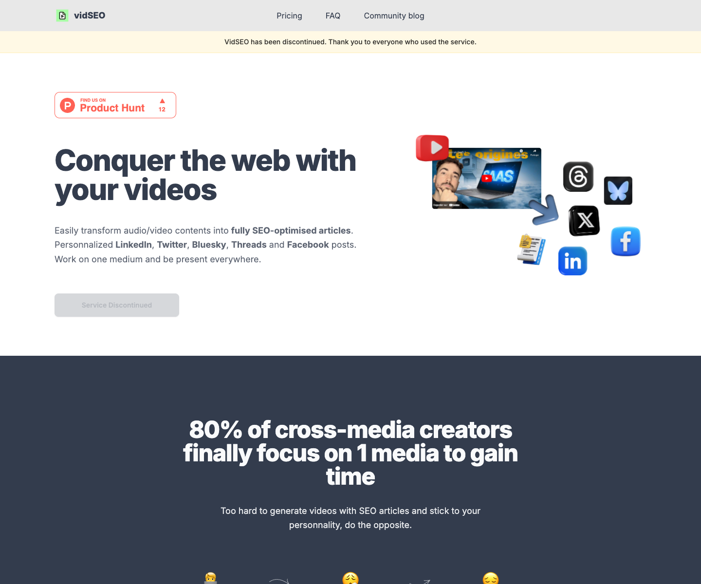 VidSEO landing page screenshot