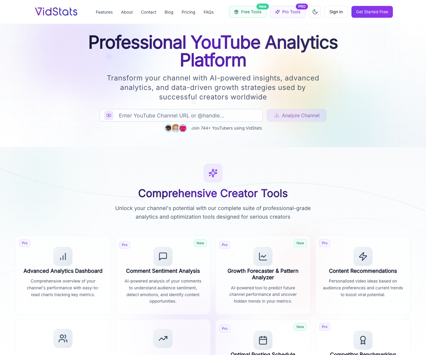 Vidstats landing page screenshot