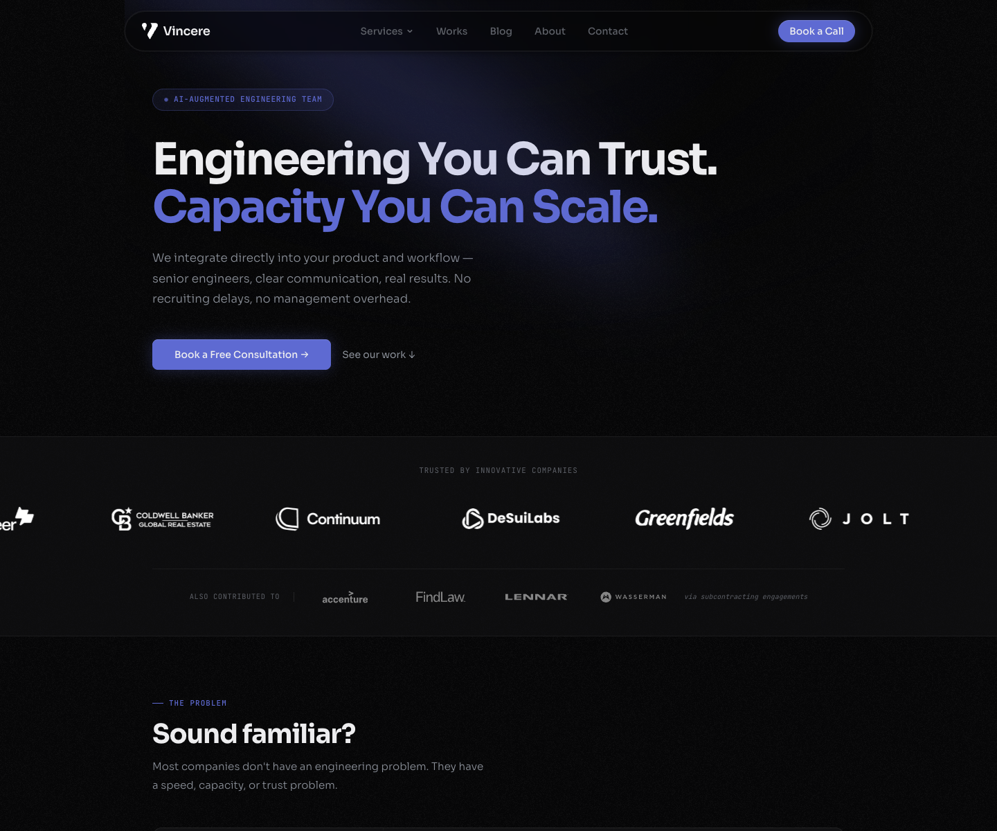 Vincere.dev landing page screenshot