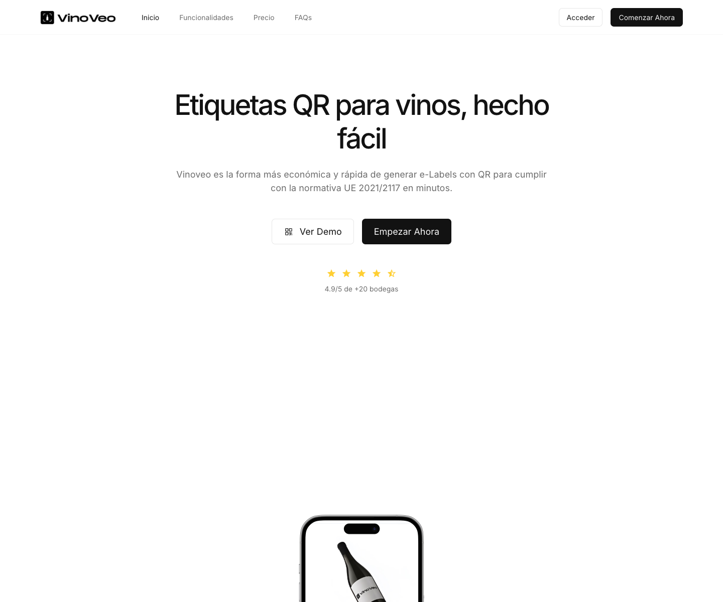 VinoVeo landing page screenshot