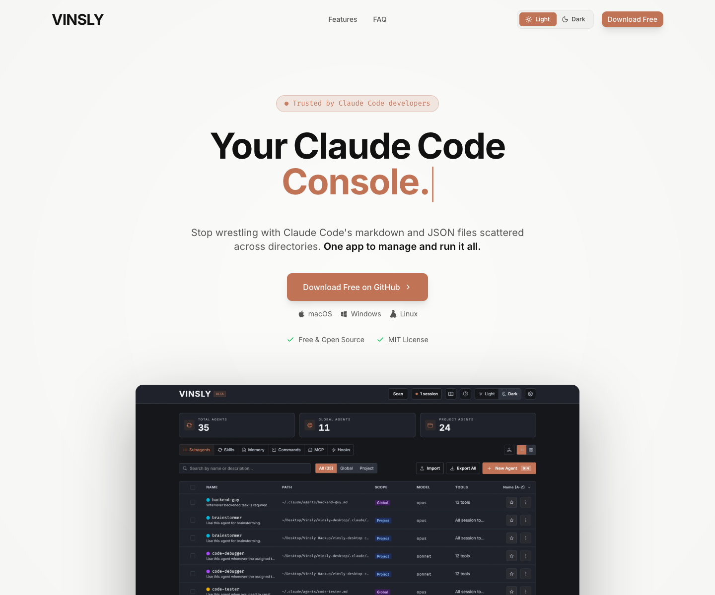 Vinsly landing page screenshot