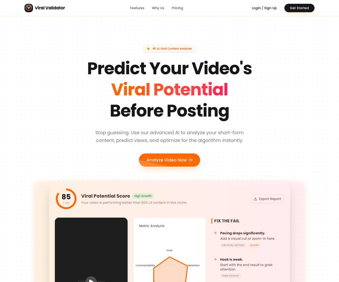 Viral Validator landing page screenshot