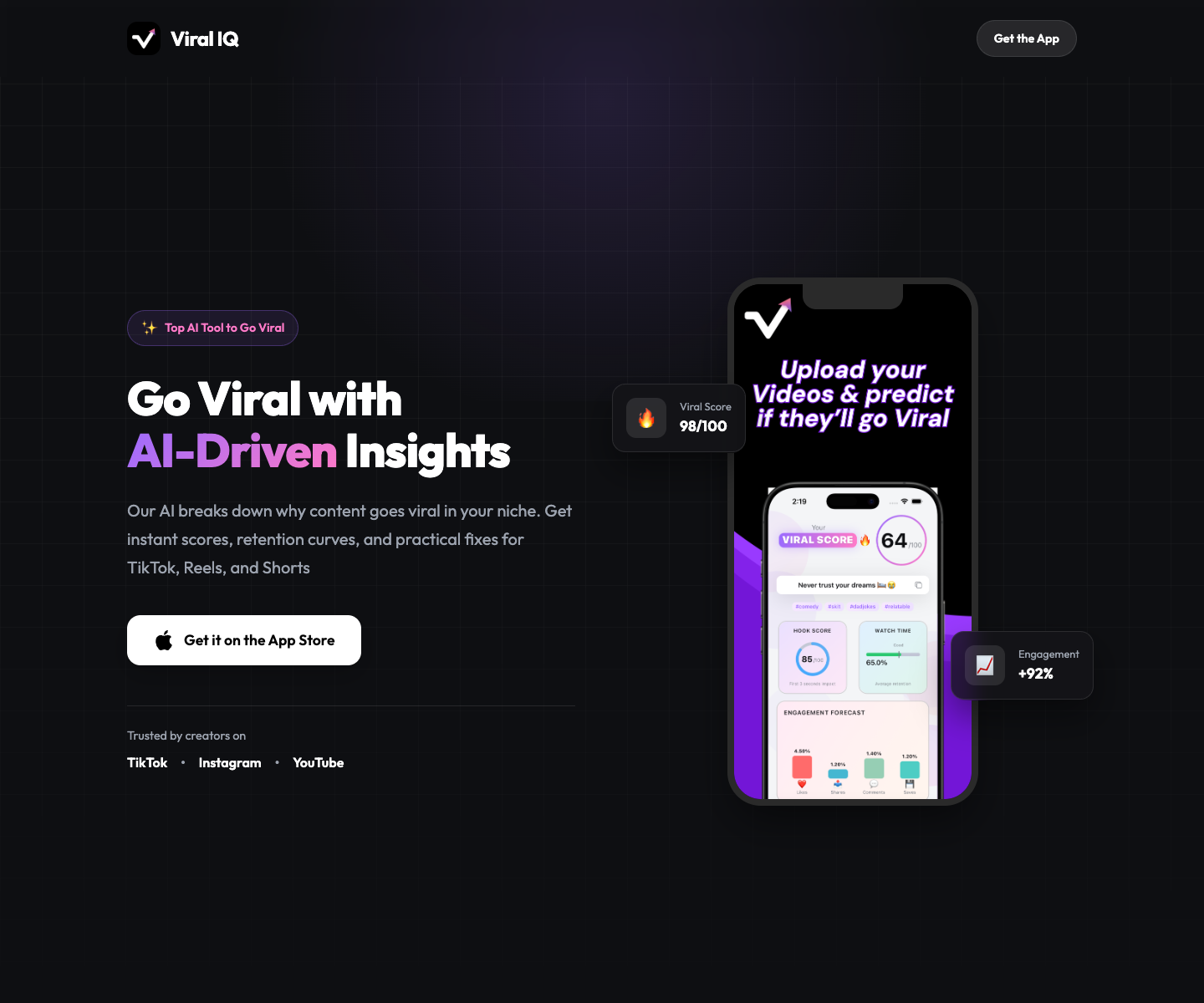 ViralIQ landing page screenshot