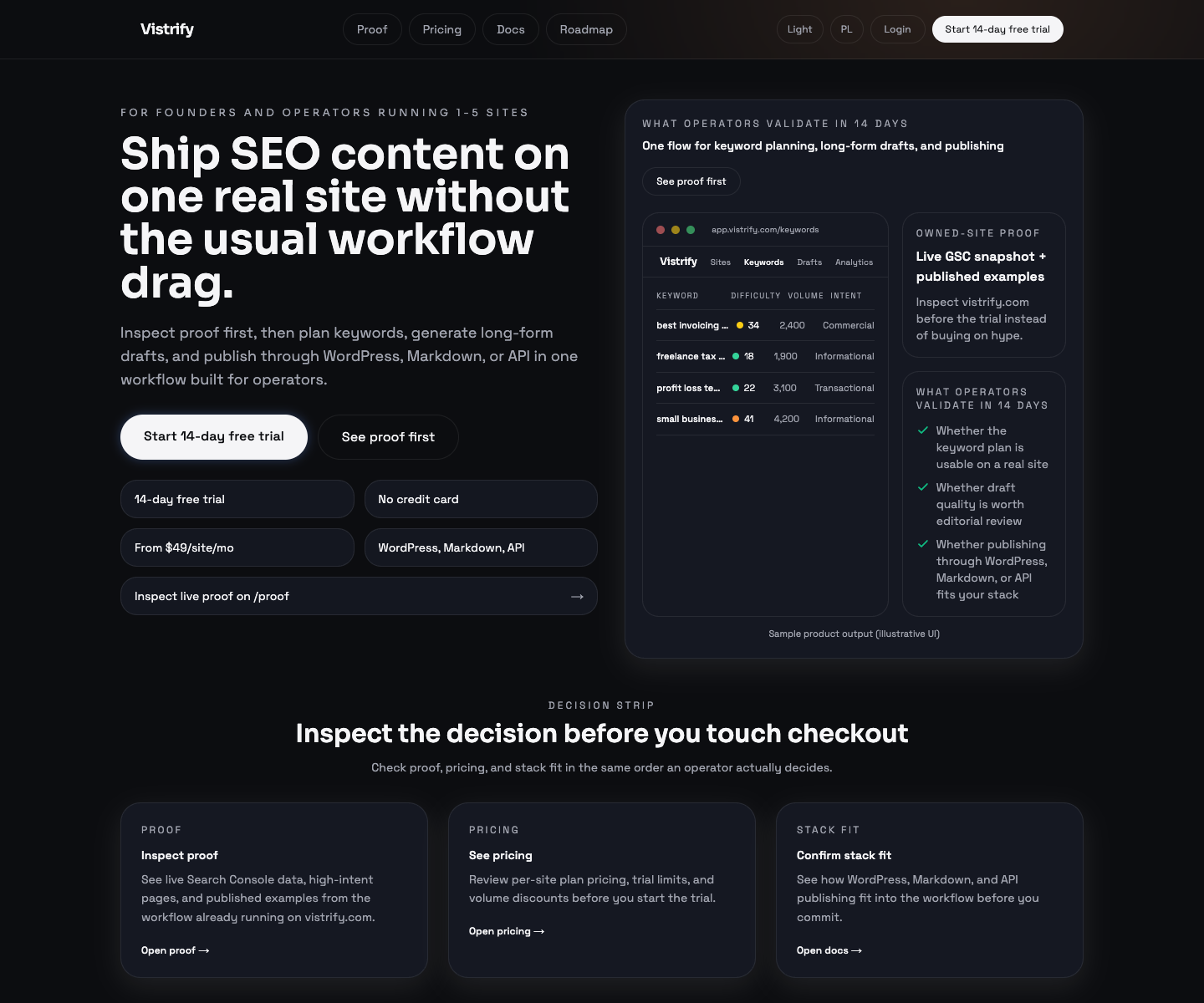 Vistrify landing page screenshot