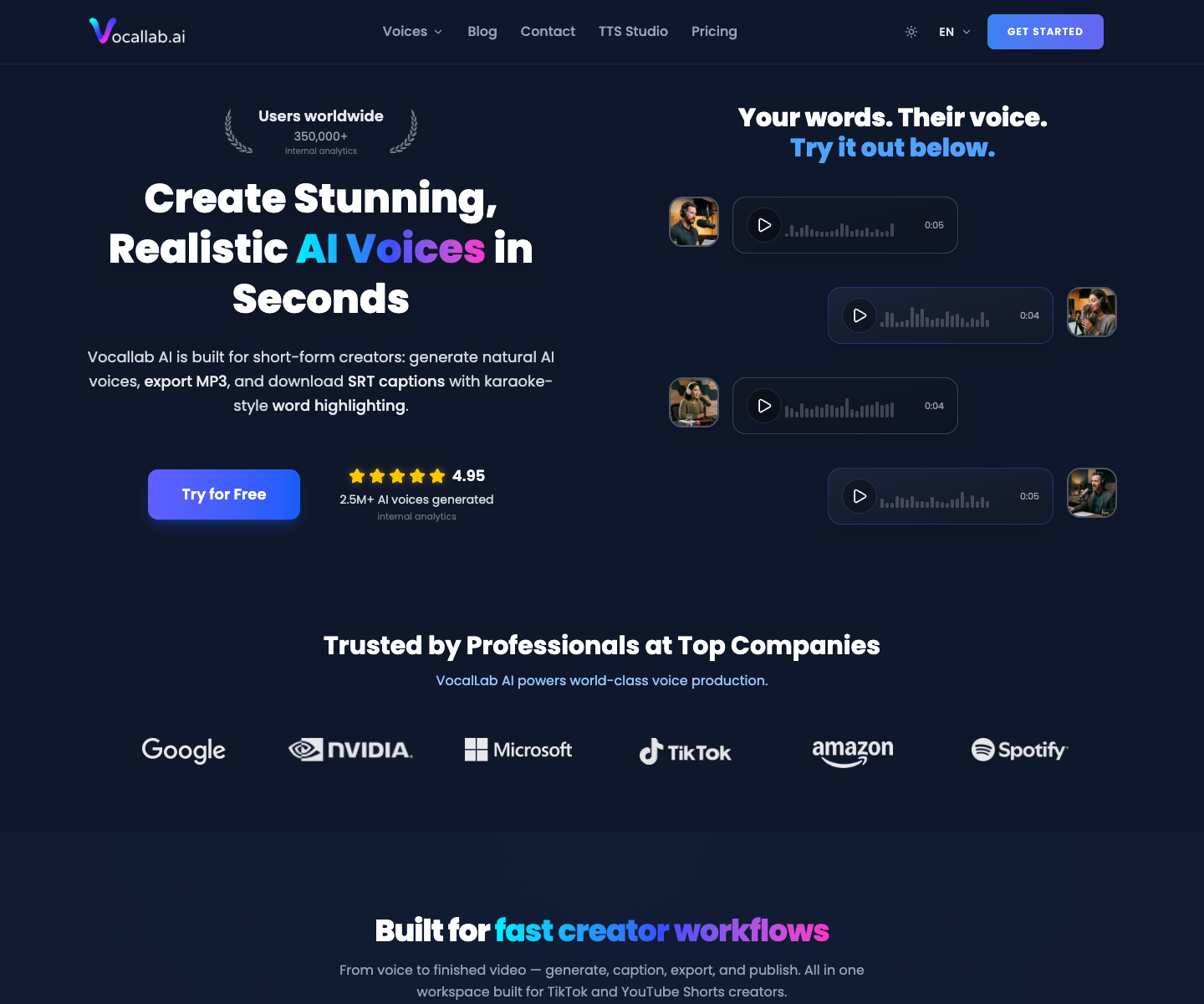 VocalLab AI landing page screenshot