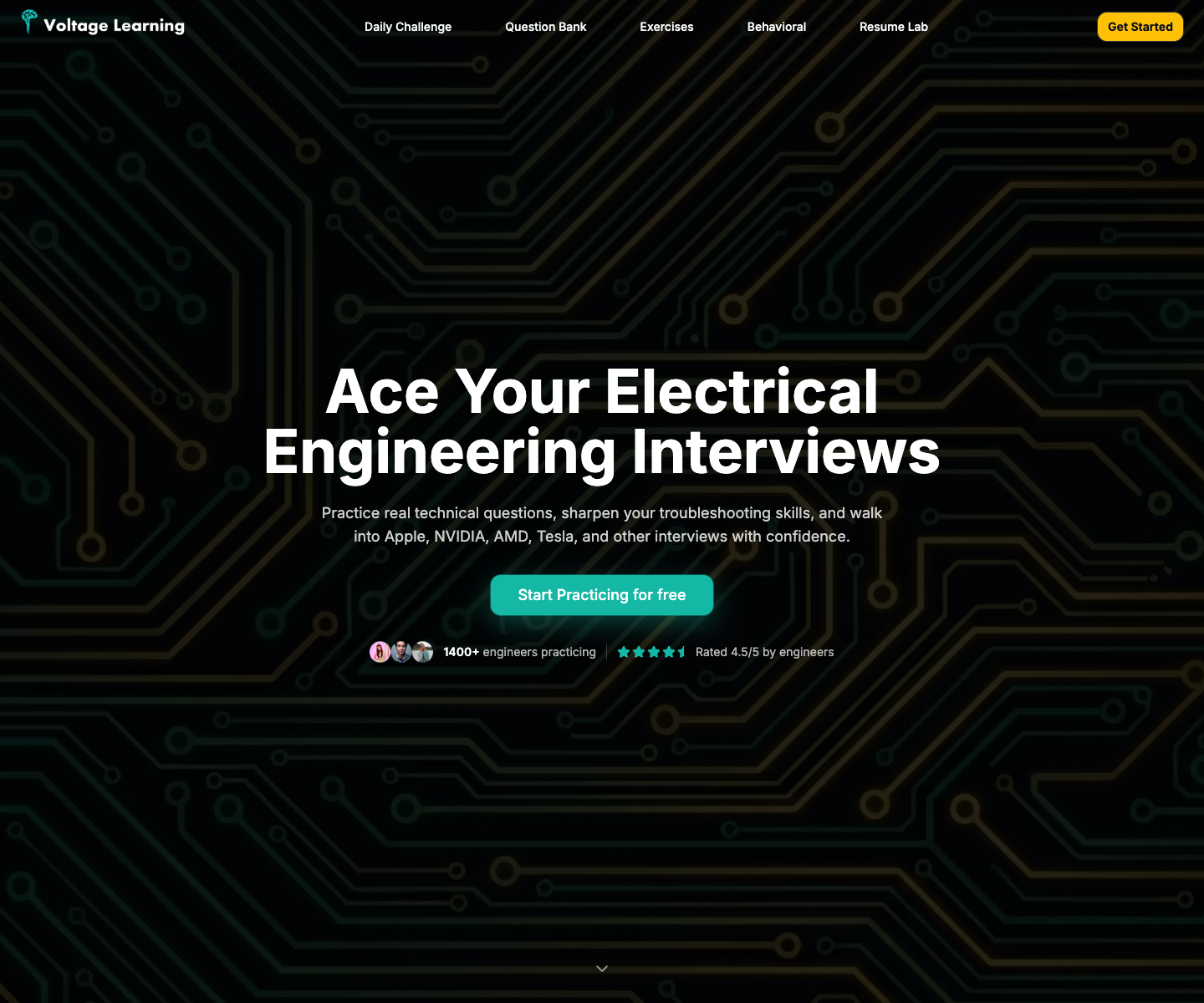 Voltage Learning landing page screenshot