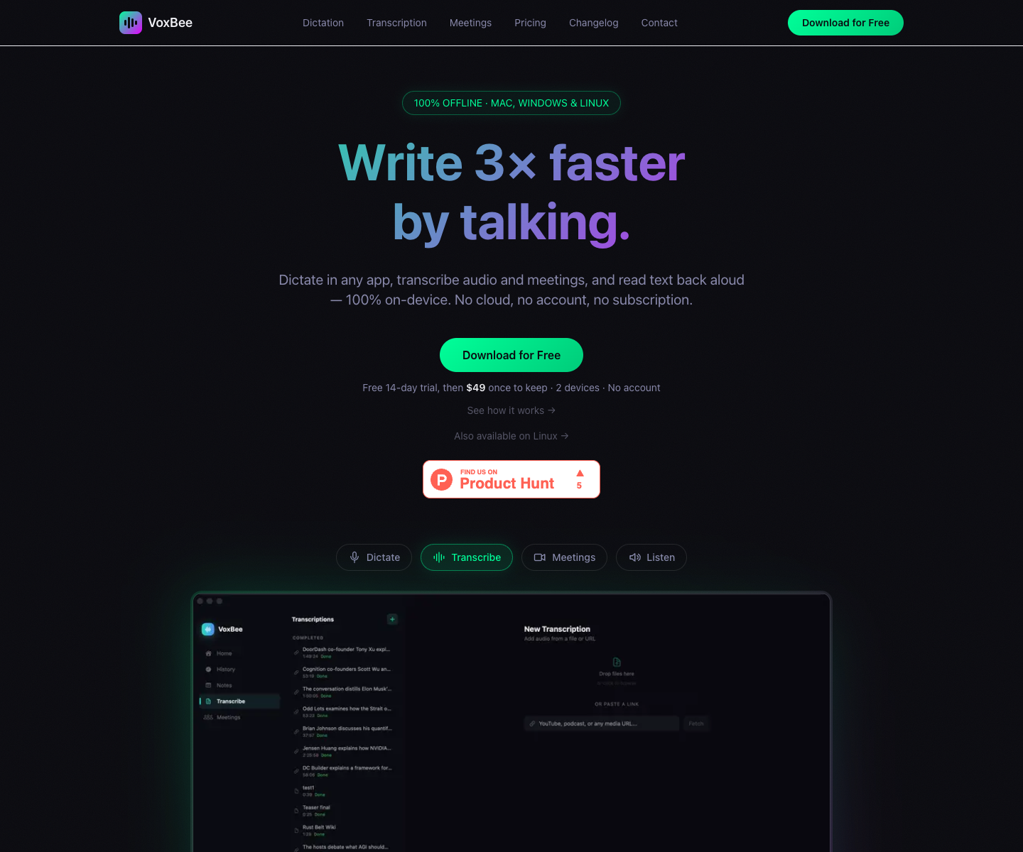 VoxBee landing page screenshot