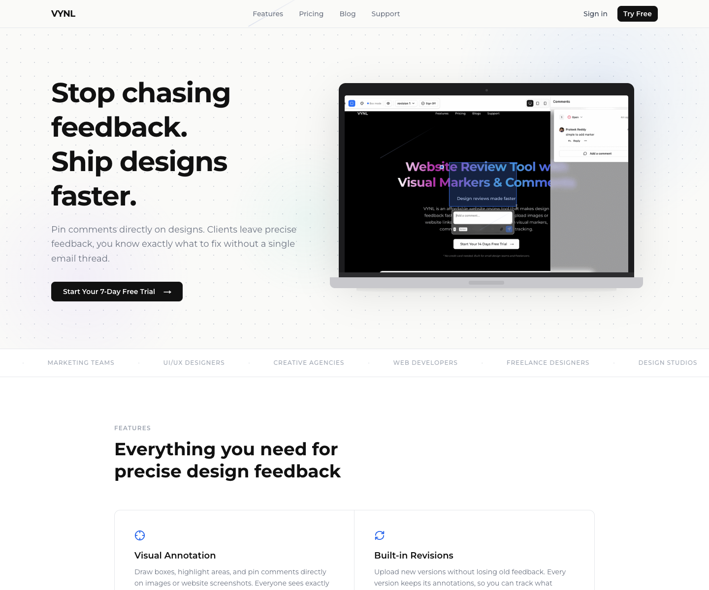 VYNL landing page screenshot