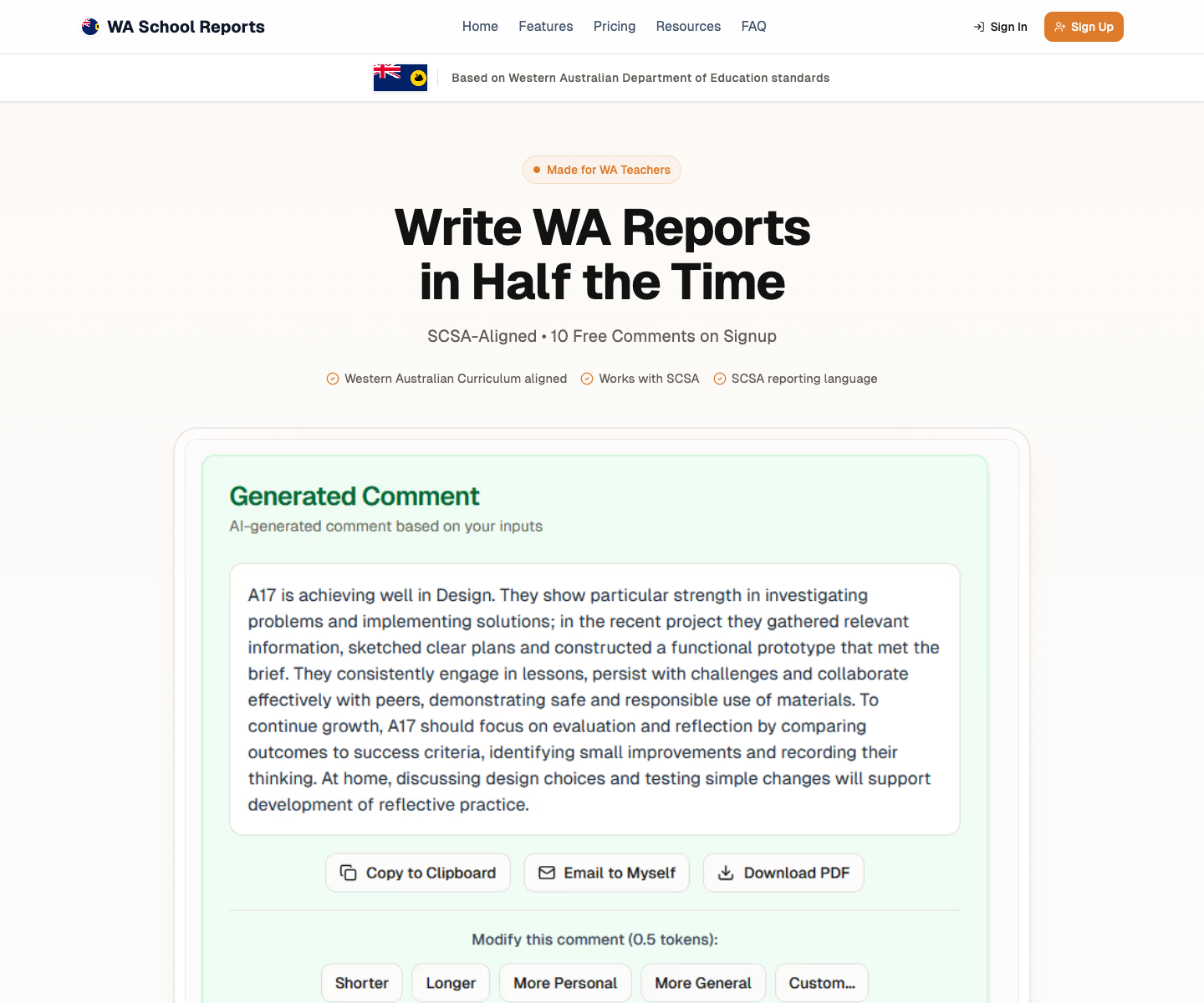 WA School Reports landing page screenshot
