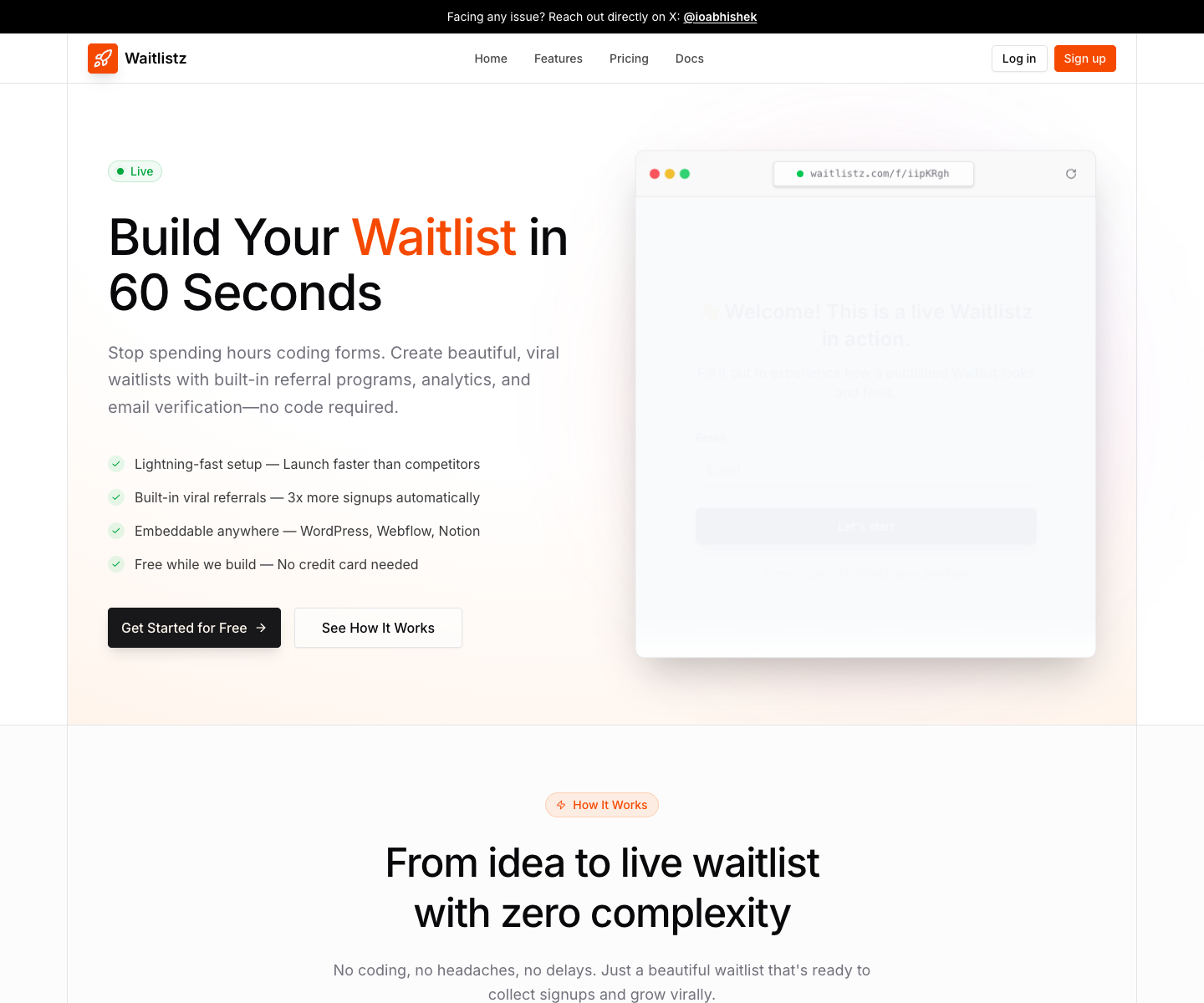 Waitlistz landing page screenshot