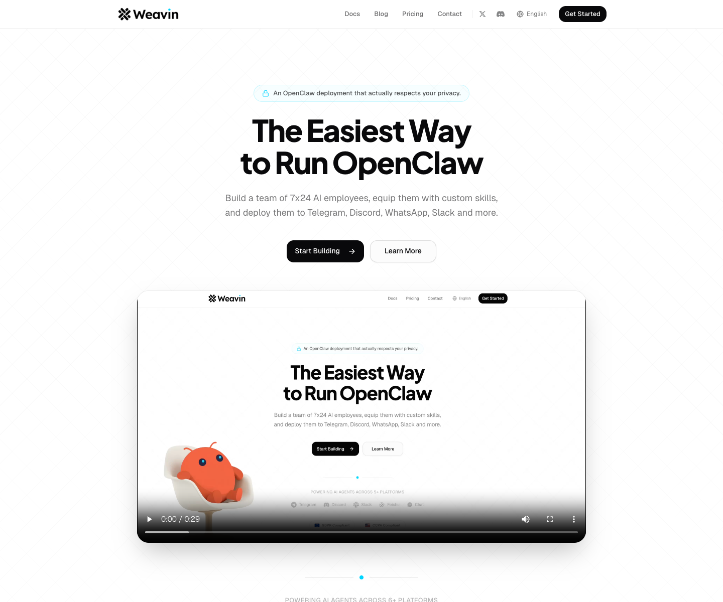 Weavin landing page screenshot