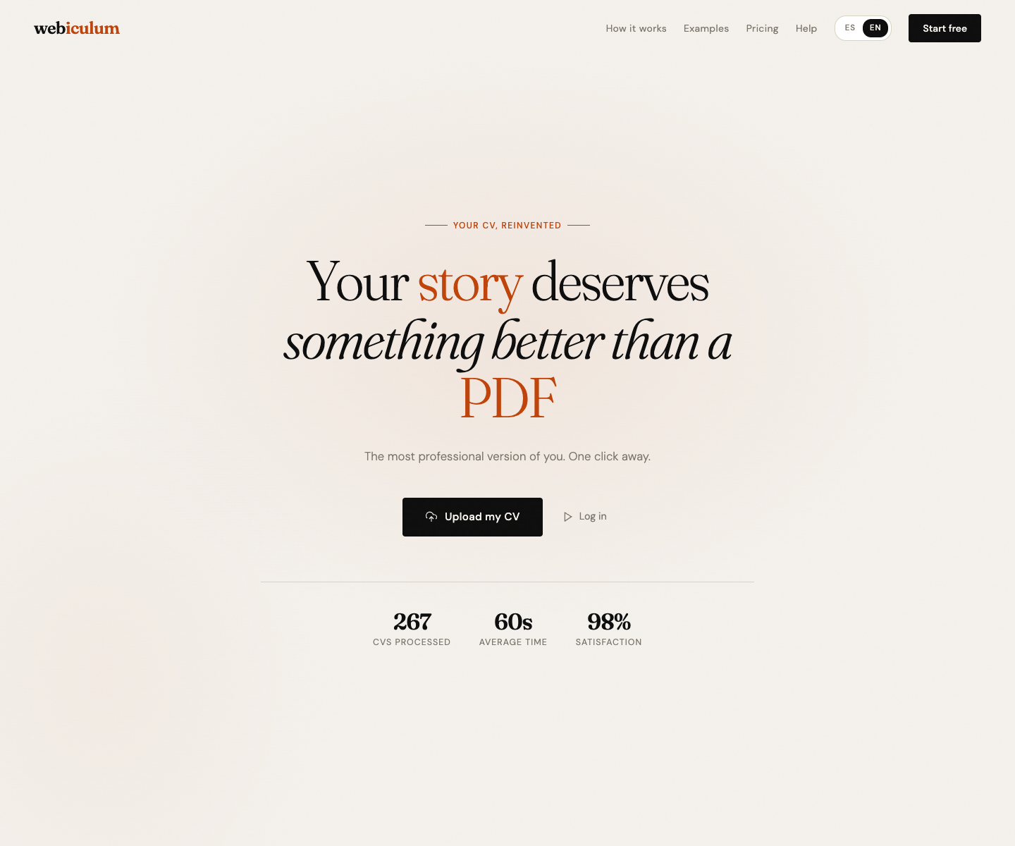 Webiculum landing page screenshot