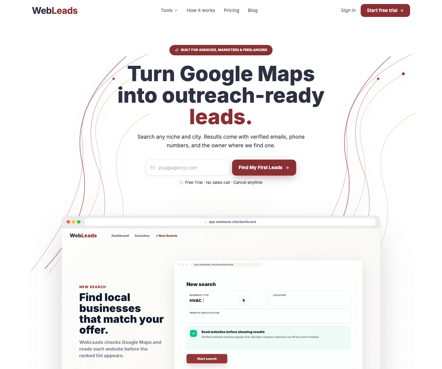 WebLeads landing page screenshot