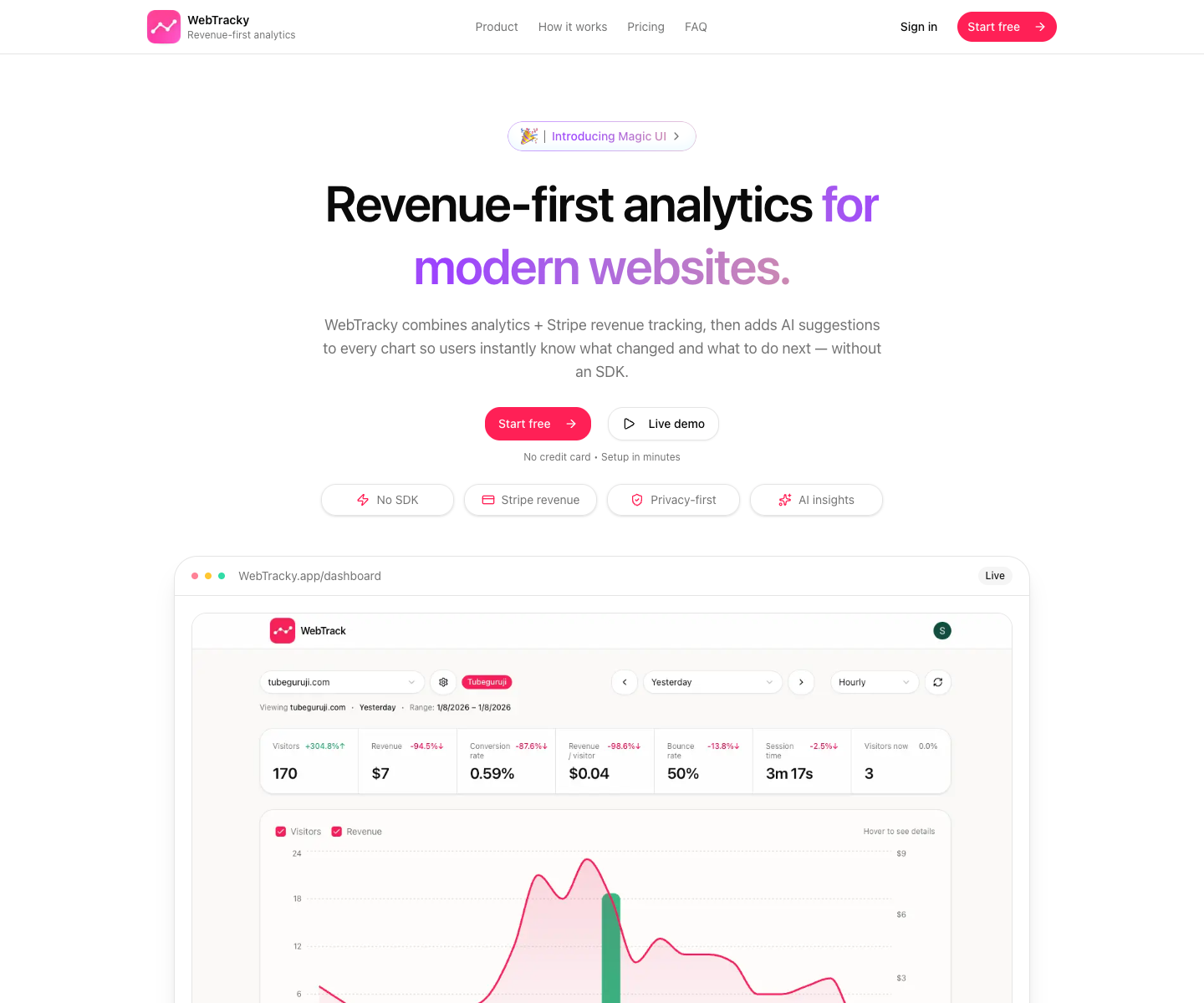 WebTracky landing page screenshot