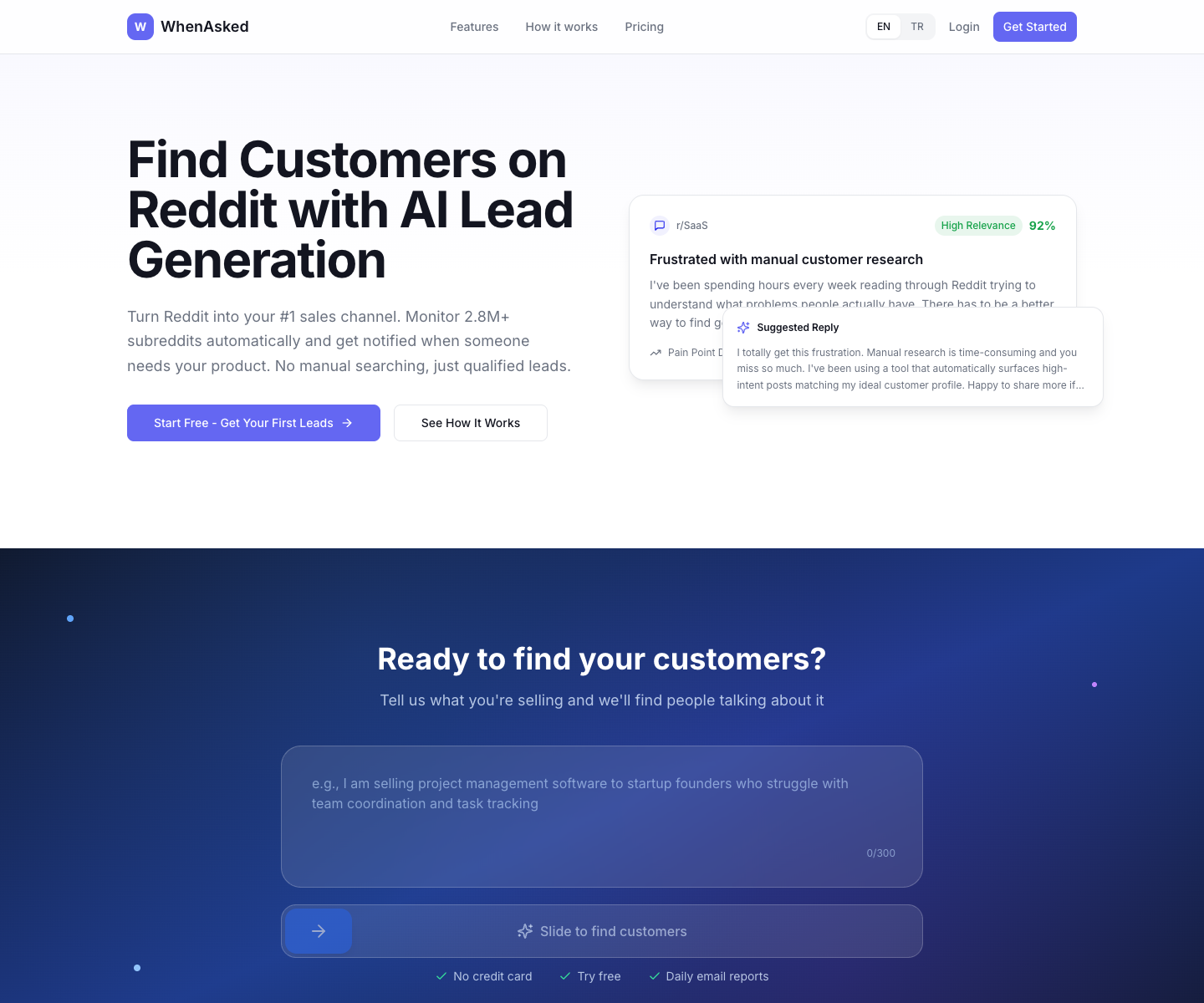 WhenAsked landing page screenshot