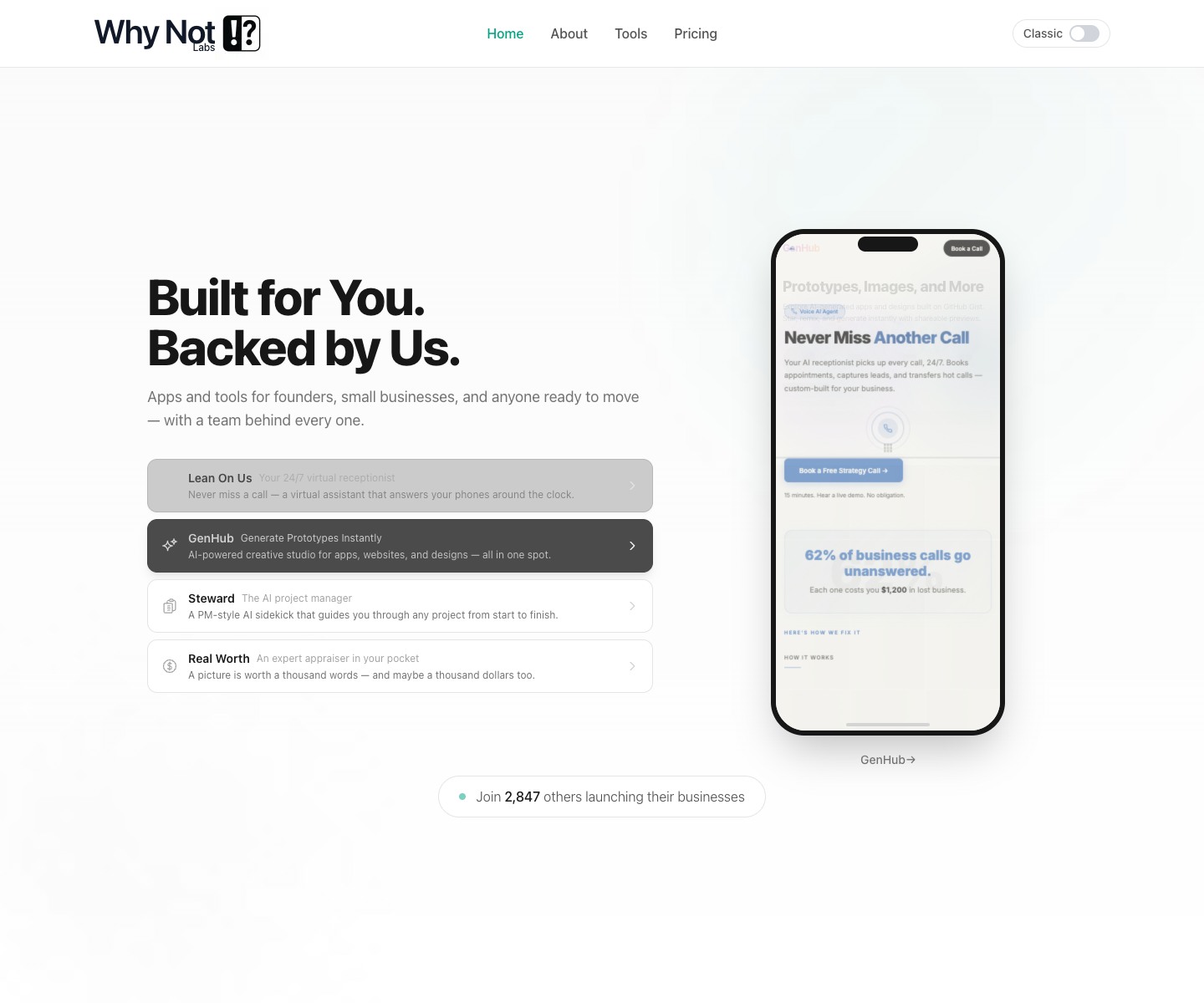 Why Not Us Labs LLC landing page screenshot