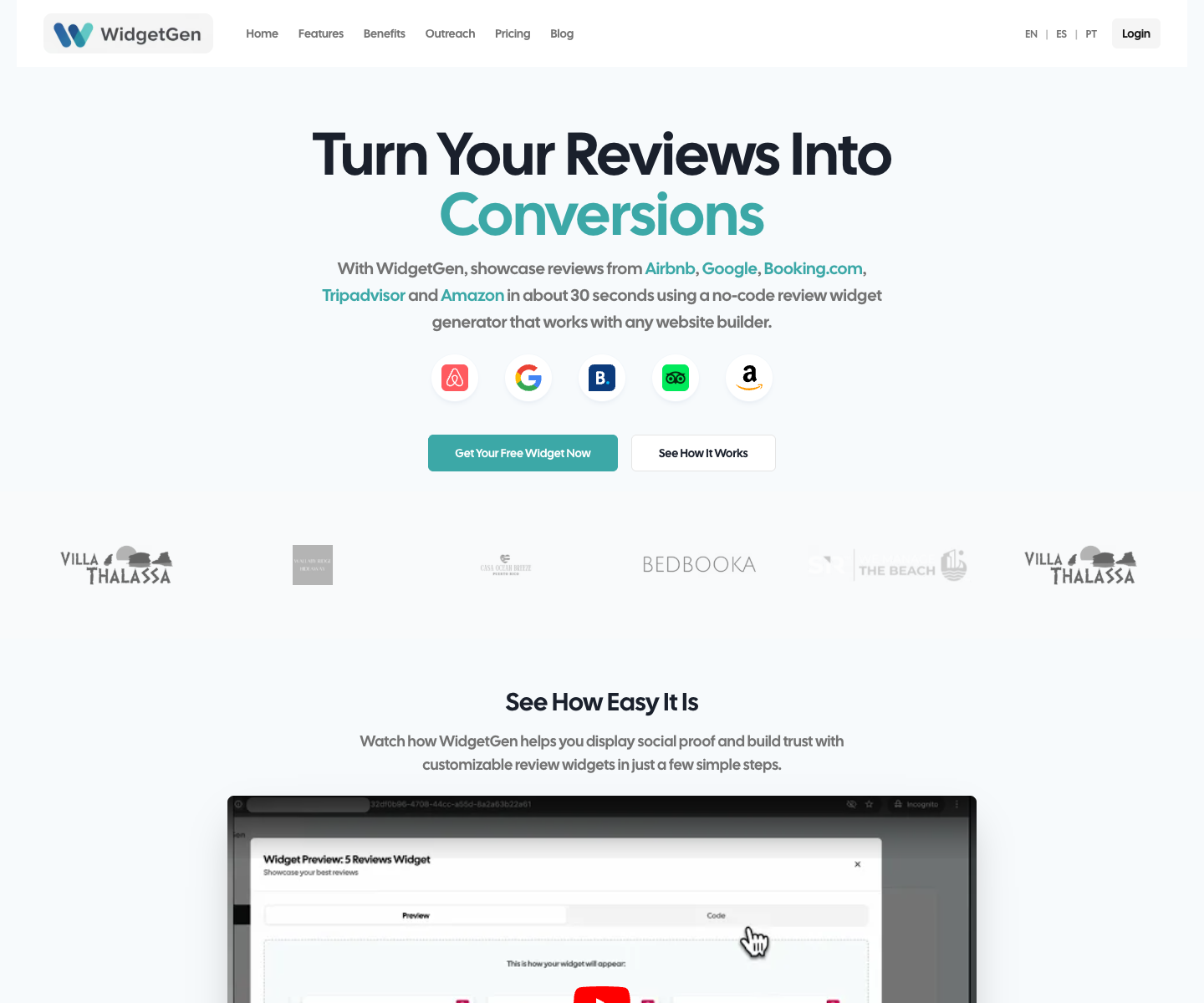 WidgetGen landing page screenshot